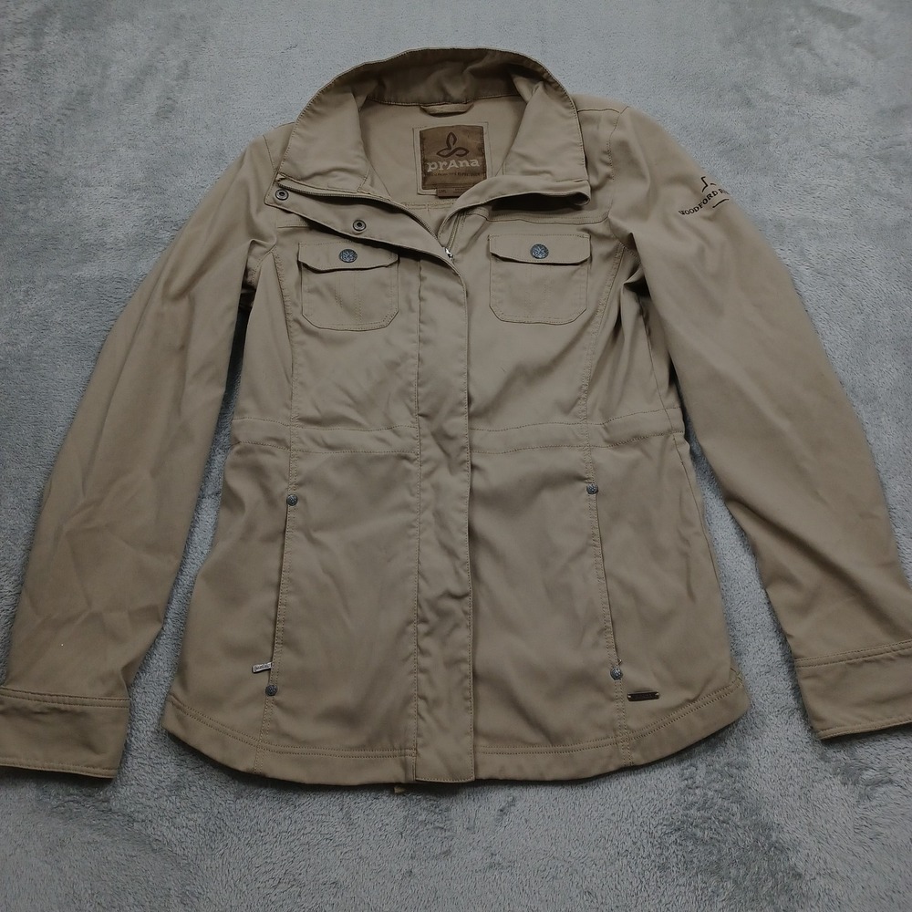 prAna Jacket Womens Small Brown Full Zip Woodford Reserve Logo Outdoor Utility